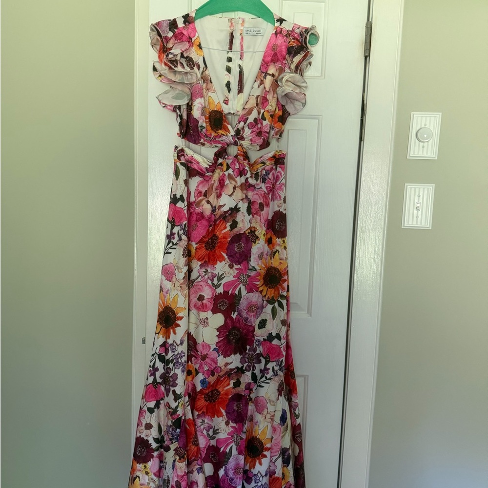 Mac Duggal Pink Orange Purple Floral Maxi Dress